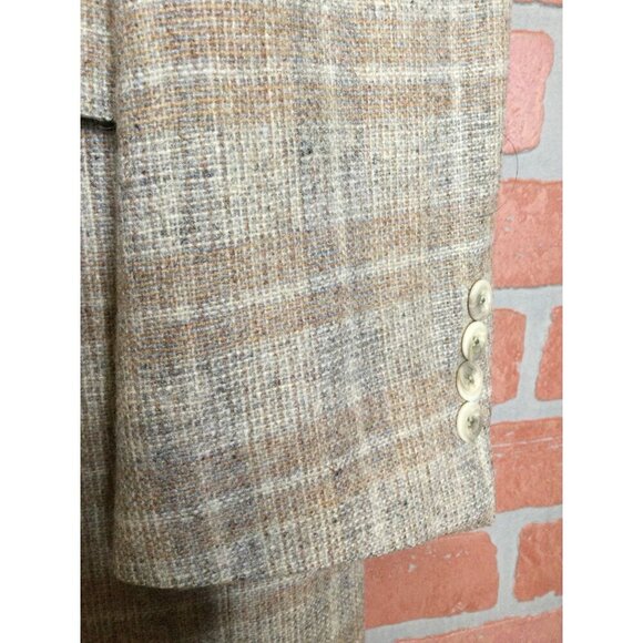 Vintage Christian Dior Monsieur Mens Wool Plaid Blazer Jacket Tan Beige 41 - Picture 3 of 11
